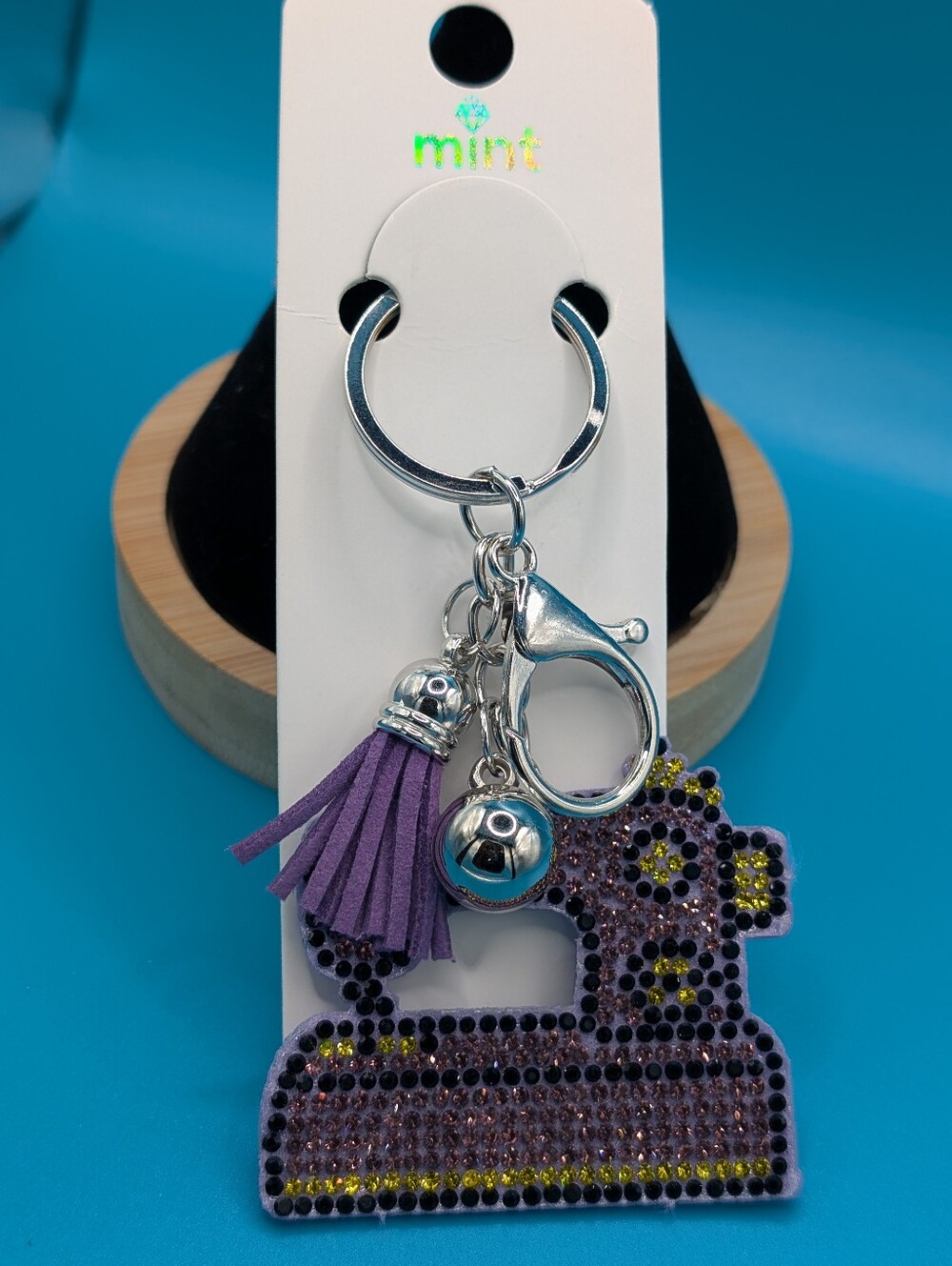 Mint Purple Sewing Machine Tassel Keyring/Bag Charm with Rhinestones